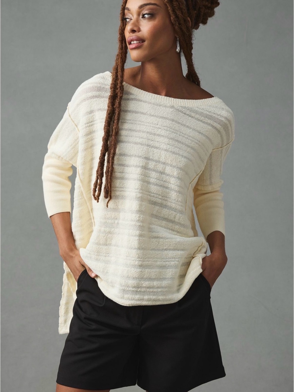 Pilcro Lightweight Cream Knit Pullover - Picture 2 of 9